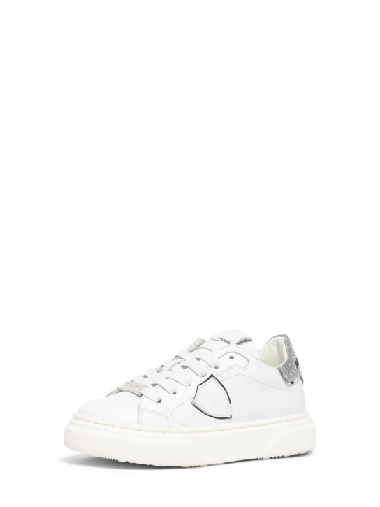 PHILIPPE MODEL: Leather lace-up sneakers - White/Silver - kids-girls_1 | Luisa Via Roma