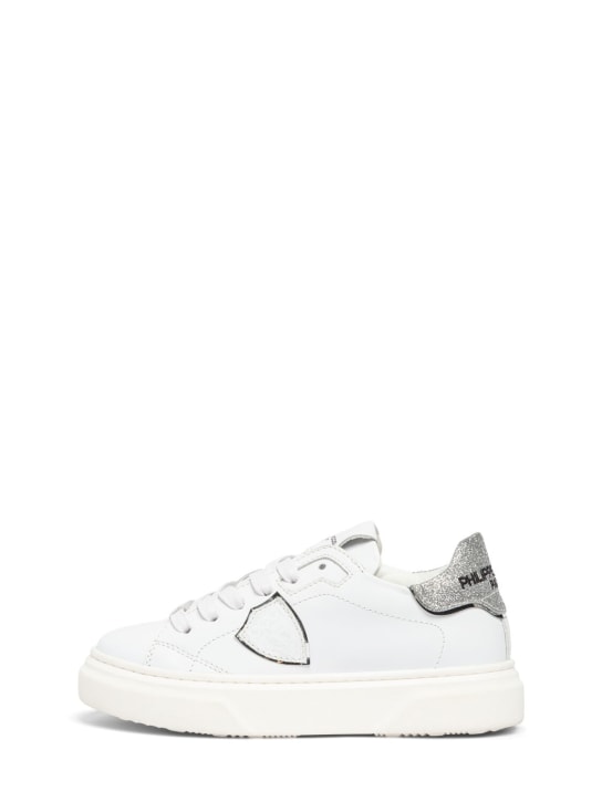 PHILIPPE MODEL: Leather lace-up sneakers - White/Silver - kids-girls_0 | Luisa Via Roma