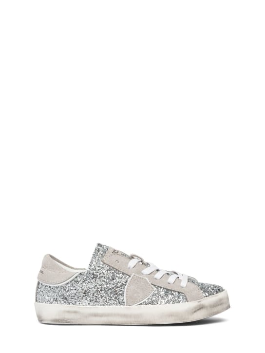 PHILIPPE MODEL: Sneakers in misto cotone con glitter - Argento - kids-girls_0 | Luisa Via Roma