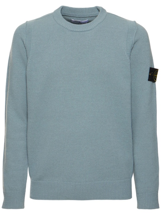 Stone Island: Wool blend crewneck sweater - Grey Green - men_0 | Luisa Via Roma