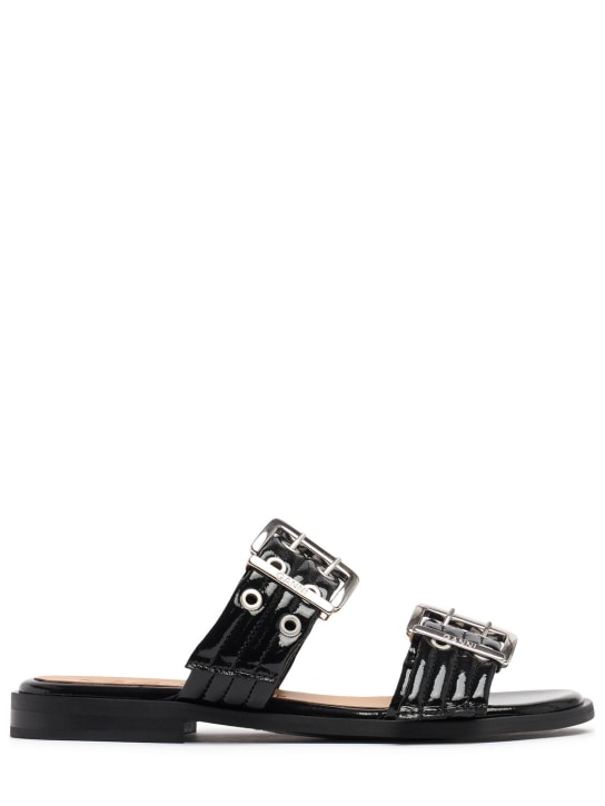 GANNI: 5mm Feminine buckle strap sandals - Siyah - women_0 | Luisa Via Roma