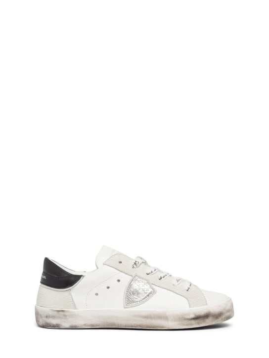 PHILIPPE MODEL: Paris leather lace-up sneakers - White/Black - kids-girls_0 | Luisa Via Roma