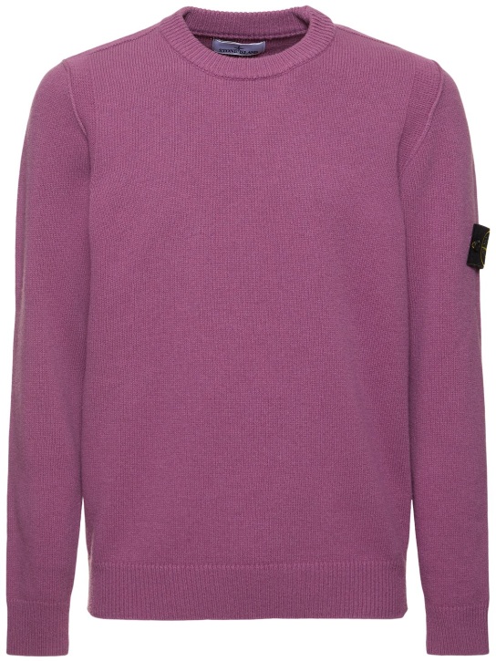 Stone Island: Wool blend crewneck sweatshirt - Rose Quartz - men_0 | Luisa Via Roma