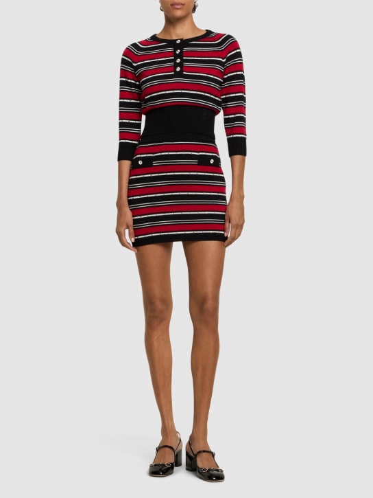Alessandra Rich: Striped wool knit mini skirt - Black/Red/White - women_1 | Luisa Via Roma