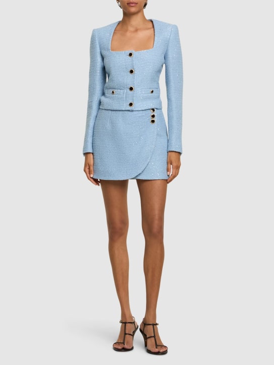 Alessandra Rich: Sequined tweed draped mini skirt - Açık Mavi - women_1 | Luisa Via Roma