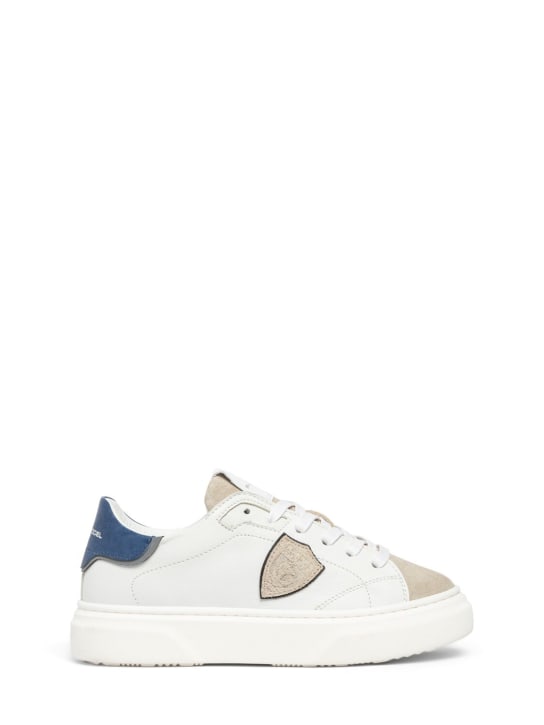 PHILIPPE MODEL: Temple leather lace-up sneakers - White/Blue - kids-boys_0 | Luisa Via Roma