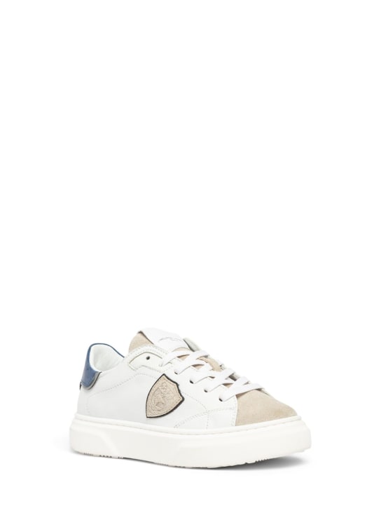 PHILIPPE MODEL: Temple leather lace-up sneakers - White/Blue - kids-boys_1 | Luisa Via Roma