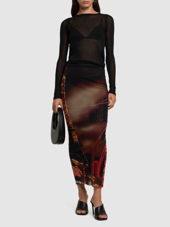 Jean Paul Gaultier: Pigalle printed mesh long skirt - Renkli - women_1 | Luisa Via Roma