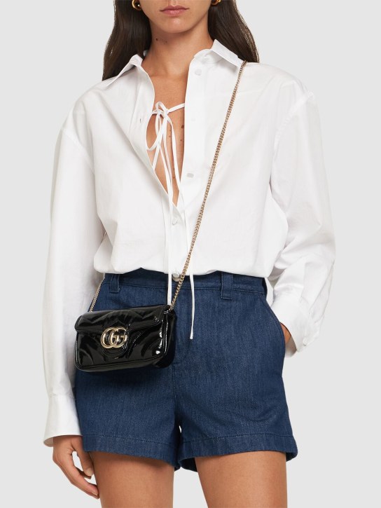 Gucci: Super Mini GG Marmont patent leather bag - Black - women_1 | Luisa Via Roma