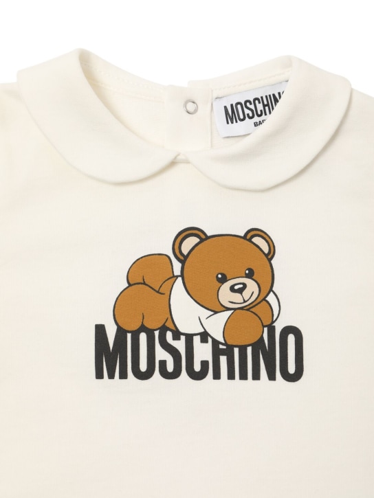 Moschino: 印花棉质连体衣 - 米黄色 - kids-girls_1 | Luisa Via Roma