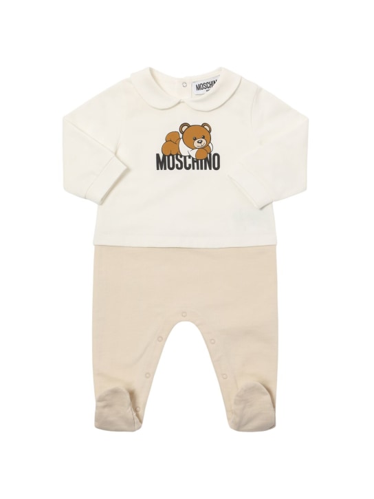 Moschino: Printed cotton romper - Beige - kids-boys_0 | Luisa Via Roma