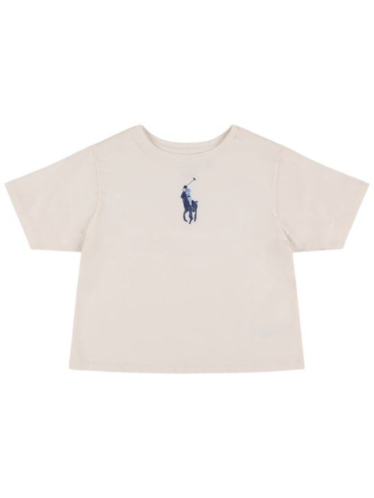 Polo Ralph Lauren: Logo cotton jersey cropped t-shirt - Beyaz - kids-girls_0 | Luisa Via Roma