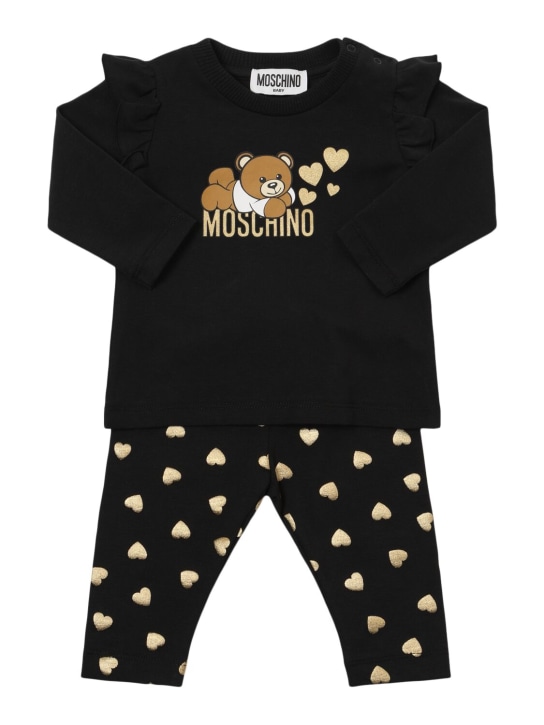 Moschino: Cotton sweatshirt & leggings - Black - kids-girls_0 | Luisa Via Roma