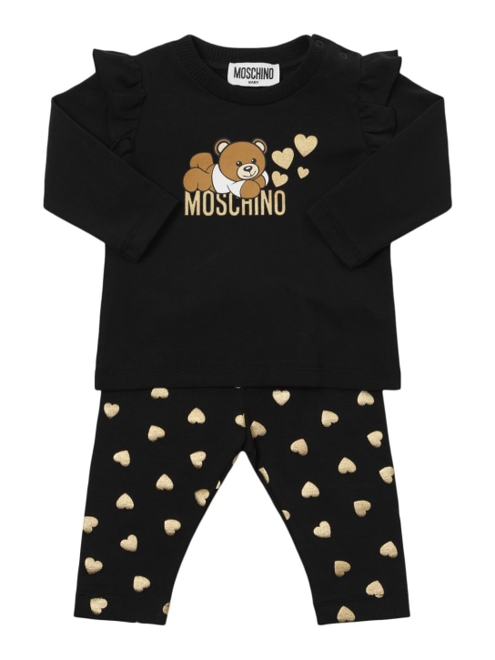 Moschino: Sweat-shirt é legging en coton - Noir - kids-girls_0 | Luisa Via Roma