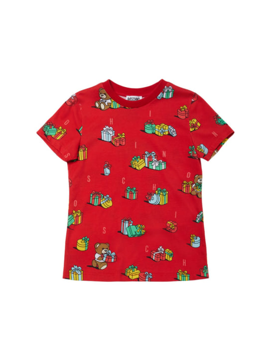 Moschino: Printed cotton jersey t-shirt - Red - kids-girls_0 | Luisa Via Roma