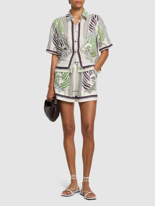 Tory Burch: Shorts de lino con estampado - Blanco/Multi - women_1 | Luisa Via Roma