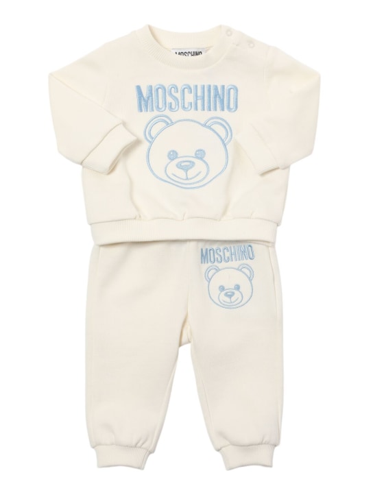 Moschino: Sudadera y pantalones de felpa de algodón - Blanco/Azul - kids-girls_0 | Luisa Via Roma