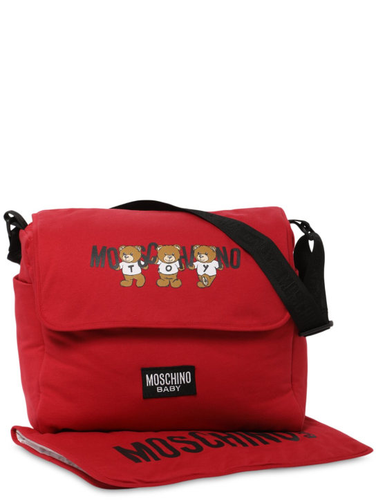 Moschino: Printed cotton changing bag w/ mat - Red - kids-boys_0 | Luisa Via Roma