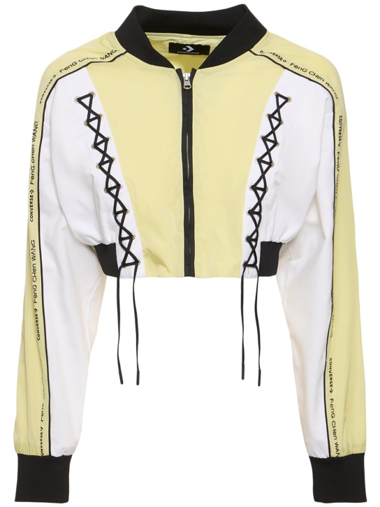 Converse: Feng Cheng Wang cropped bomber jacket - Yellow/White - women_0 | Luisa Via Roma