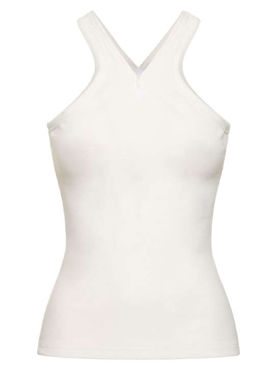 Courreges: Criss cross 90s rib cotton tank top - White - women_0 | Luisa Via Roma
