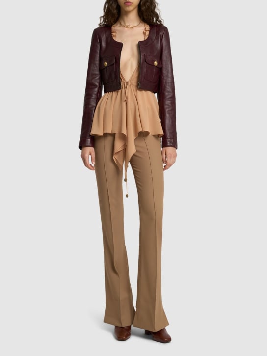 Chloé: Zip-up cropped leather jacket - Brown - women_1 | Luisa Via Roma