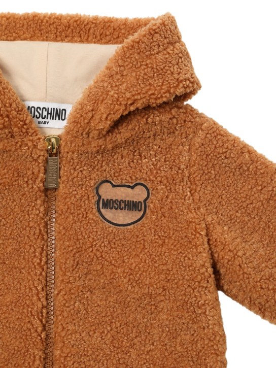 Moschino: Barboteuse en teddy avec oreilles d'ours - Marron - kids-girls_1 | Luisa Via Roma