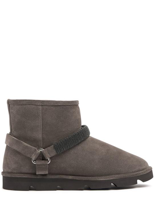 Brunello Cucinelli: 20mm Suede & shearling ankle boots - women_0 | Luisa Via Roma