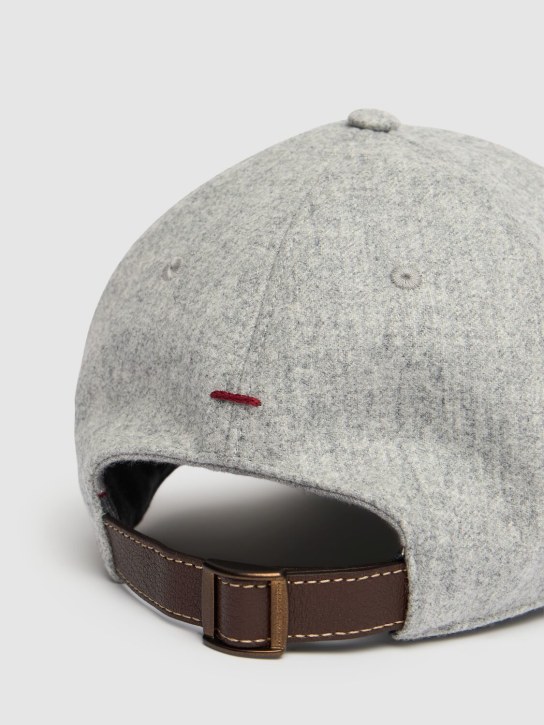Brunello Cucinelli: Logo wool flannel baseball cap - Pearl Grey - men_3 | Luisa Via Roma