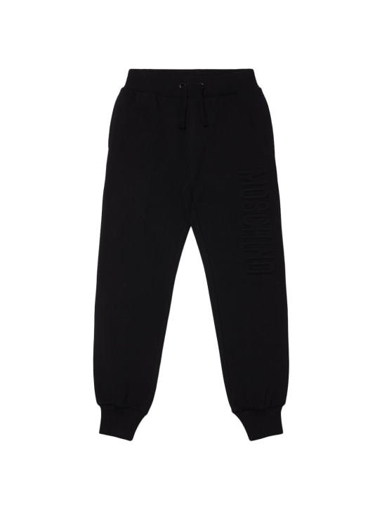 Moschino: Cotton sweatpants w/embroidered logo - Black - kids-boys_0 | Luisa Via Roma