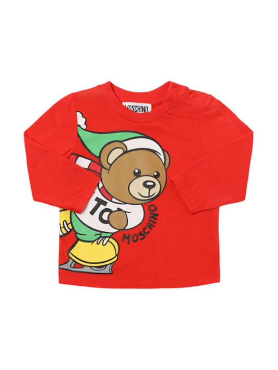 Moschino: Cotton jersey long sleeve t-shirt - Red - kids-boys_0 | Luisa Via Roma