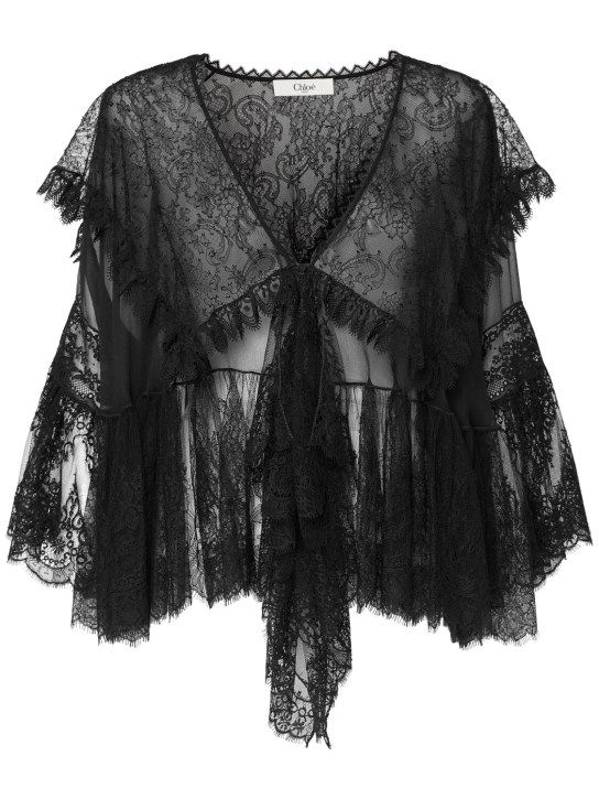 Chloé: Ruffled lace shirt - Black - women_0 | Luisa Via Roma