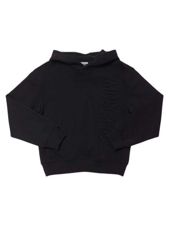 Moschino: Sweat-shirt en coton à capuche - Noir - kids-boys_0 | Luisa Via Roma