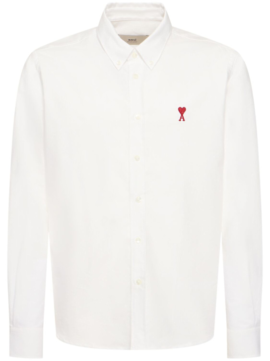 AMI Paris: Hemd aus Oxford-Baumwolle mit Logo - Natur Weiß - men_0 | Luisa Via Roma