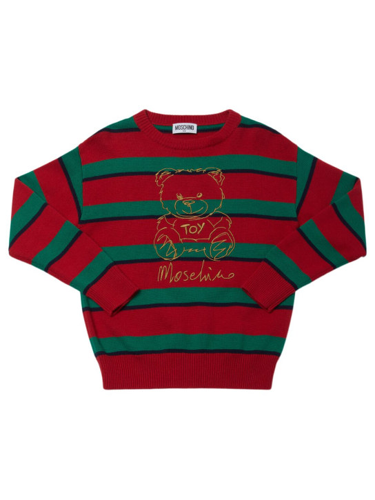 Moschino: Pull-over en maille de laine mélangée - Rouge/Vert - kids-boys_0 | Luisa Via Roma