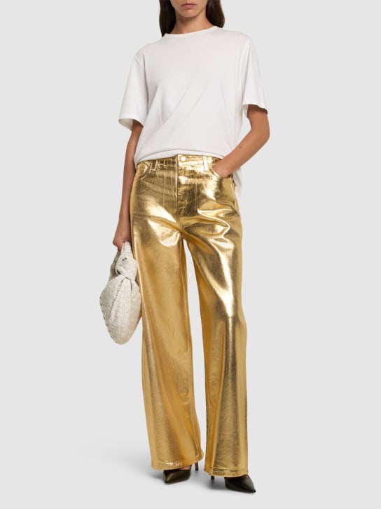 GANNI: Foil cotton denim wide jeans - Gold - women_1 | Luisa Via Roma