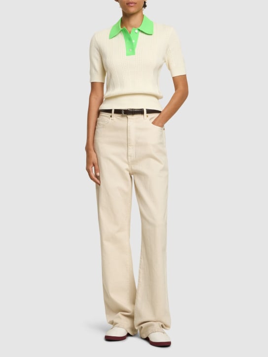 Tory Sport: Cotton pointelle polo - Ivory/Green - women_1 | Luisa Via Roma