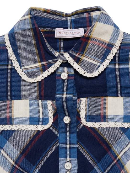 Monnalisa: Robe en coton à carreaux & ceinture - Bleu/Multicolore - kids-girls_1 | Luisa Via Roma