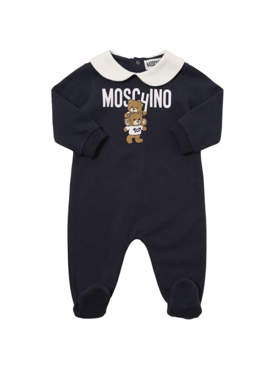 Moschino: Strampler aus Baumwollfleece mit Druck - Dunkelblau - kids-girls_0 | Luisa Via Roma