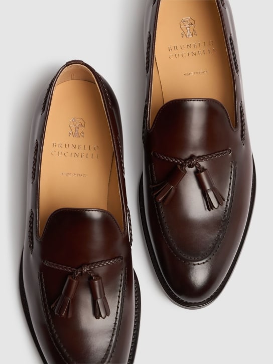 Brunello Cucinelli: Smooth leather loafers - Mud - men_3 | Luisa Via Roma