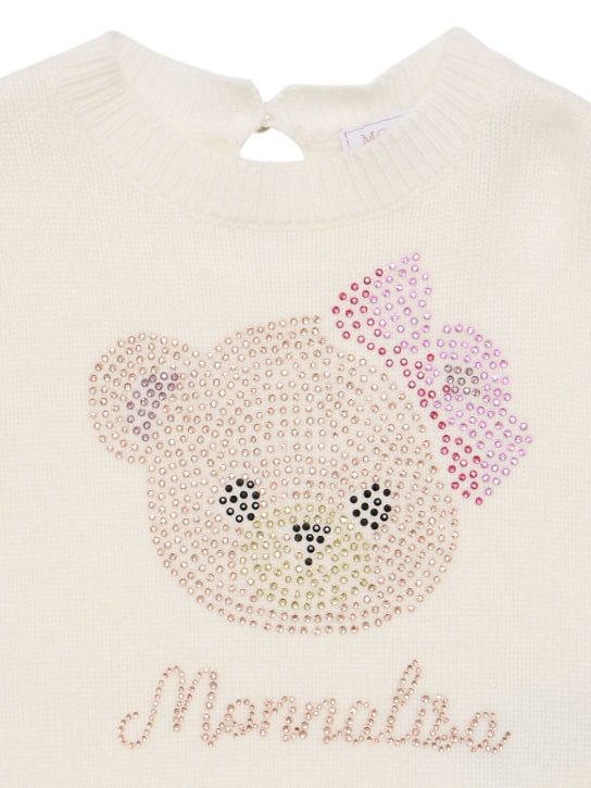 Monnalisa: Embellished wool blend knit sweater - Beyaz - kids-girls_1 | Luisa Via Roma