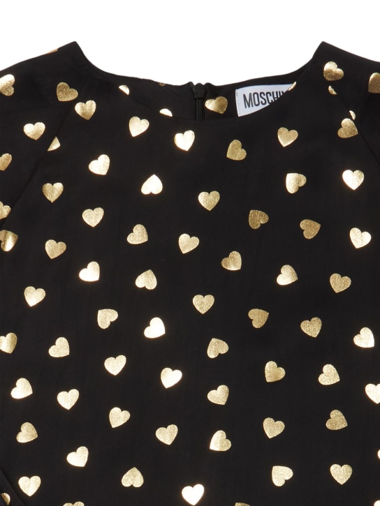 Moschino: Vestido de viscosa con estampado de corazones - Negro/Dorado - kids-girls_1 | Luisa Via Roma