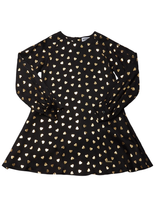 Moschino: Heart printed viscose dress - Black/Gold - kids-girls_0 | Luisa Via Roma