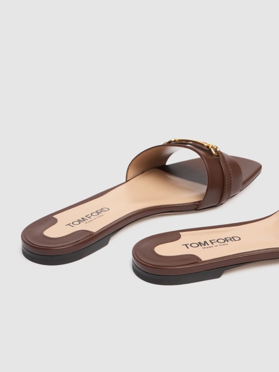 Tom Ford: 5mm Soft leather flat slides - Brown - women_4 | Luisa Via Roma