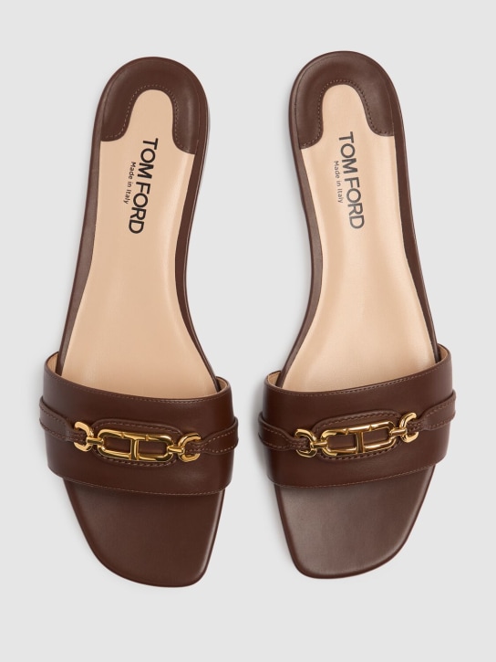 Tom Ford: 5mm Soft leather flat slides - Brown - women_2 | Luisa Via Roma