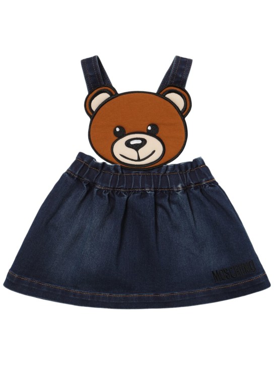 Moschino: Cotton t-shirt & bear denim dress - White/Blue - kids-girls_1 | Luisa Via Roma