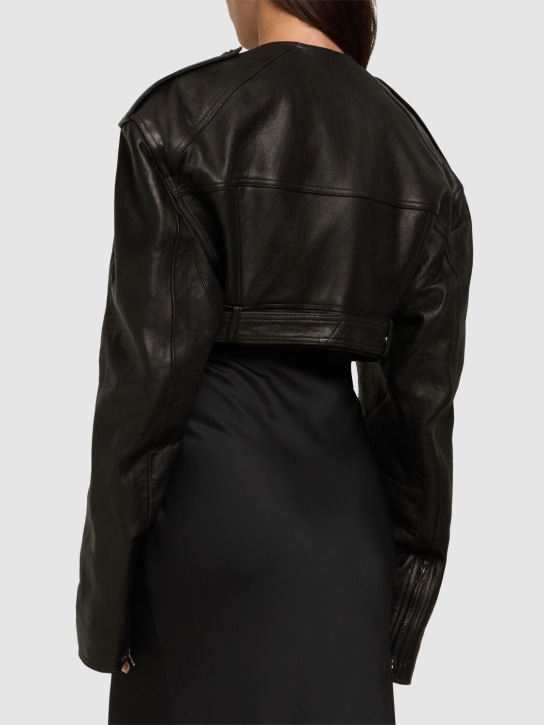 Rick Owens: Micro biker leather jacket - women_2 | Luisa Via Roma