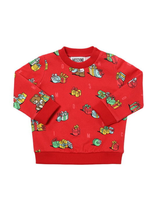 Moschino: Cotton crewneck sweatshirt - Red/Multi - kids-girls_0 | Luisa Via Roma