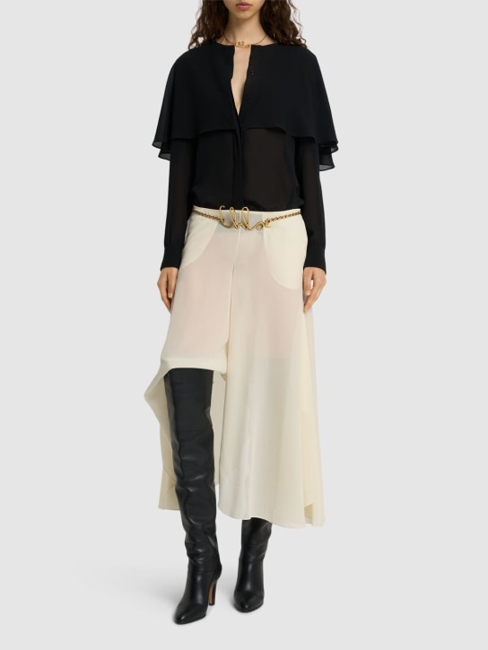 Chloé: Ausgestellte Seidengeorgette-Hose mit Rüschen - Weiß - women_1 | Luisa Via Roma