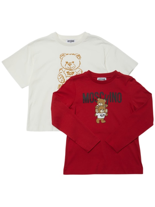 Moschino: Set di 2 t-shirt in jersey di cotone - Rosso/Bianco - kids-boys_0 | Luisa Via Roma