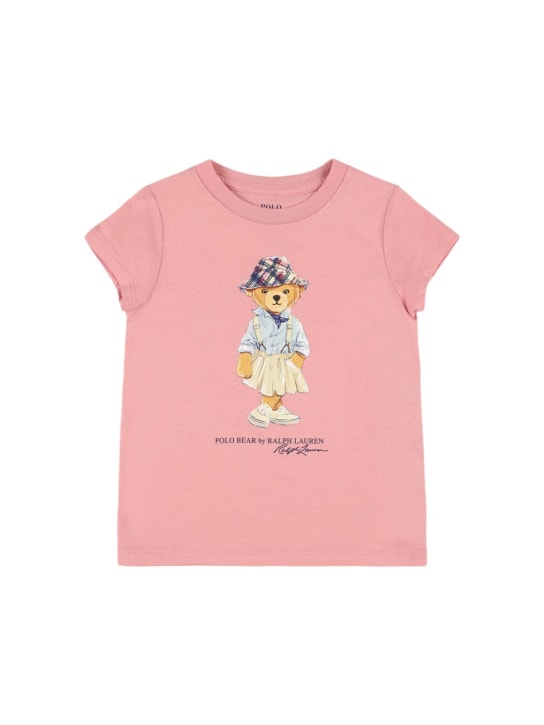 Polo Ralph Lauren: T-shirt en jersey de coton imprimé ourson - Rose - kids-girls_0 | Luisa Via Roma